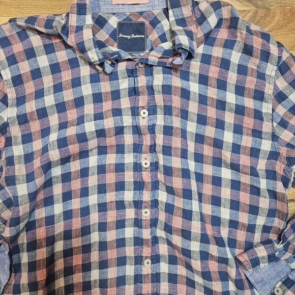 Tommy Bahama Mens L Shirt Linen Plaid Button Front Long Sleeve Casual - Picture 2 of 8